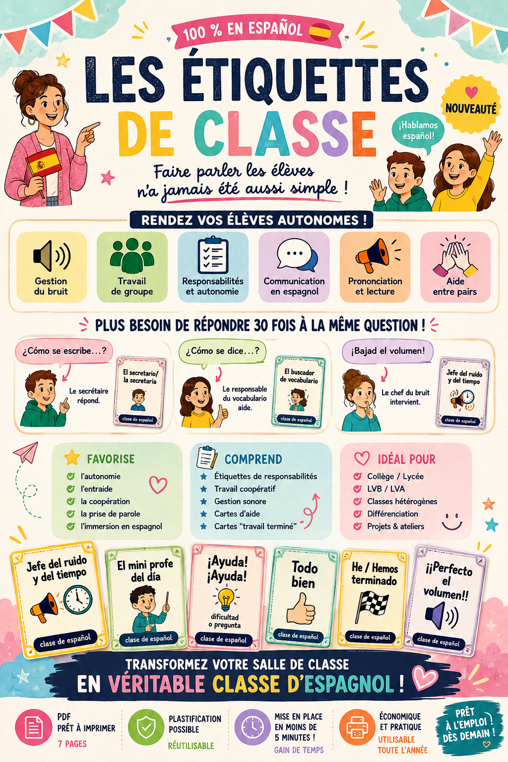 Etiquettes: élèves autonomie/rôles en espagnol